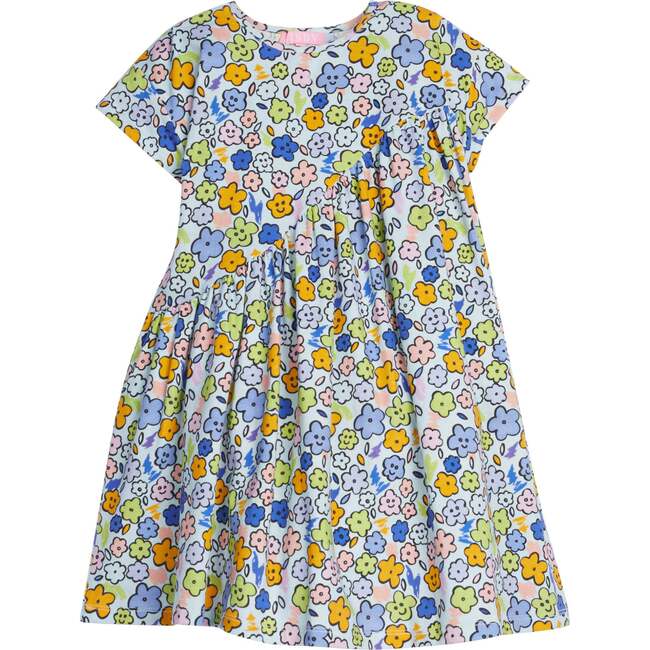 Swoop Cartoon Print Round Neck Short Sleeve Dress, Floral