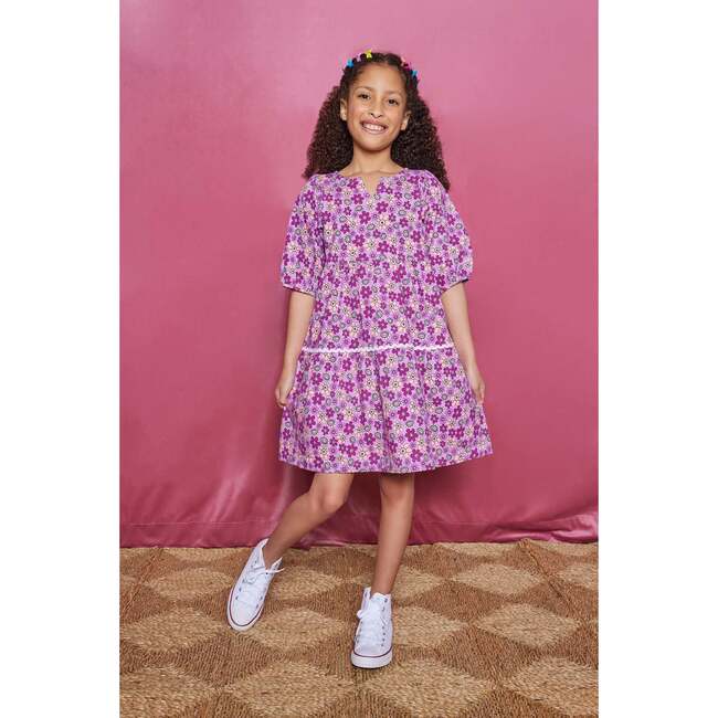 Madaket Ric Rac Bottom Short Sleeve Tiered Dress, Petal - Dresses - 2