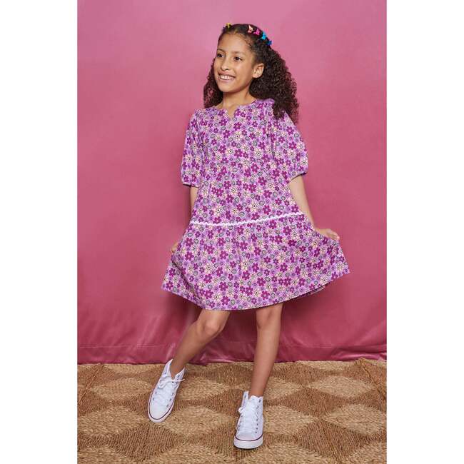 Madaket Ric Rac Bottom Short Sleeve Tiered Dress, Petal - Dresses - 3