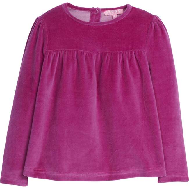 Lisle Velour Long Sleeve Gathered Top, Magenta