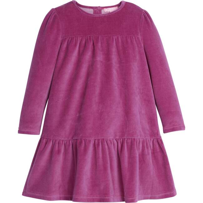 Lisle Velour Long Sleeve Gathered Skirt Dress, Magenta