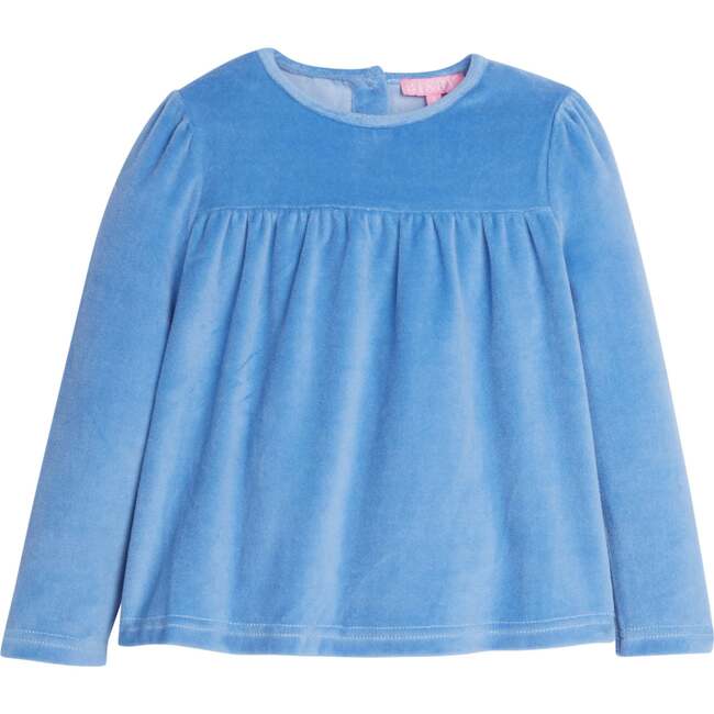 Lisle Velour Long Sleeve Gathered Top, French Blue