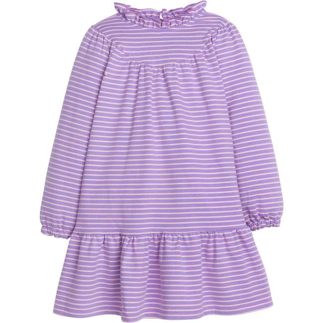 Jody Ruffle Neck Long Sleeve Knit A-Line Dress, Purple Stripe