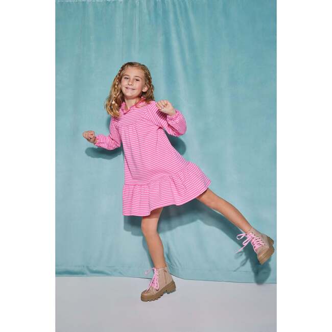 Jody Ruffle Neck Long Sleeve Knit A-Line Dress, Pink Stripe - Dresses - 3