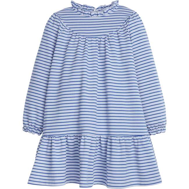 Jody Ruffle Neck Long Sleeve Knit A-Line Dress, Blue Stripe