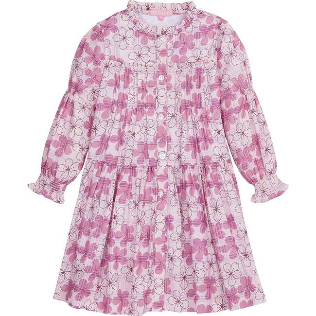 Embry Ruffle Neck Long Sleeve Button Dress, Soho Floral Pink