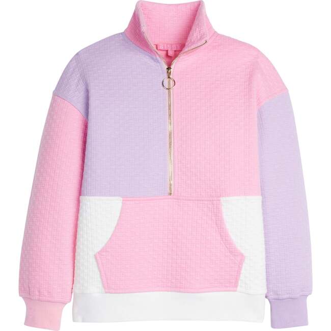 Color Block Long Sleeve Half-Zip Pocket Sweatshirt, Pink & Lilac