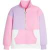 Color Block Long Sleeve Half-Zip Pocket Sweatshirt, Pink & Lilac - Sweatshirts - 1 - thumbnail