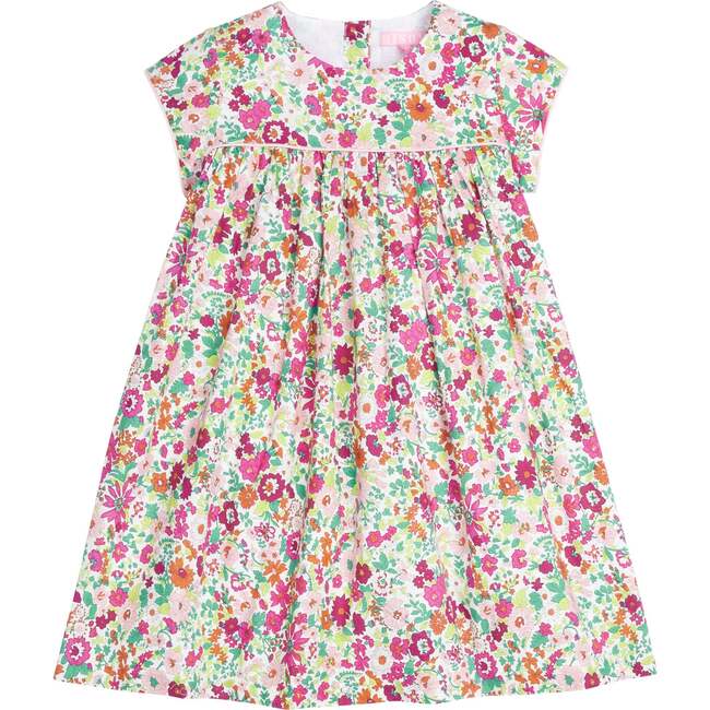 Charlotte Trim Short Sleeve Gathered Dress, Magenta Floral