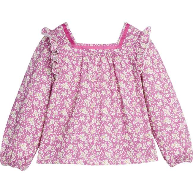 Adams Ruffle Shoulder Angel Long Sleeve Top, Roland Floral Fuscia