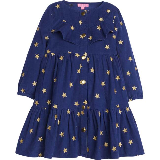 Western Elastic Cuff Long Sleeve Snap Button Dress, Shoot For The Stars