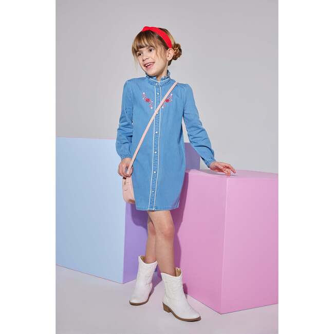 Jen Embroidered Ruffle Collar Long Sleeve Button Dress, Chambray & Thistle - Dresses - 2