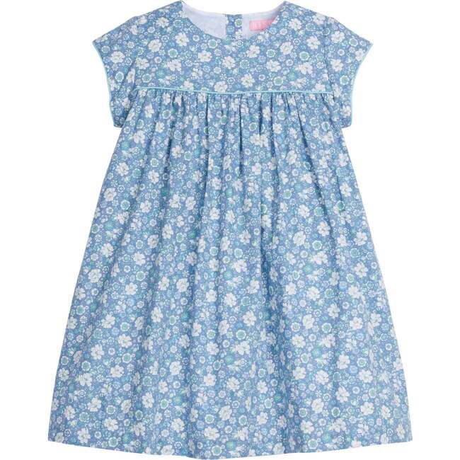 Charlotte Trim Short Sleeve Gathered Dress, Bedford Gardens Blue