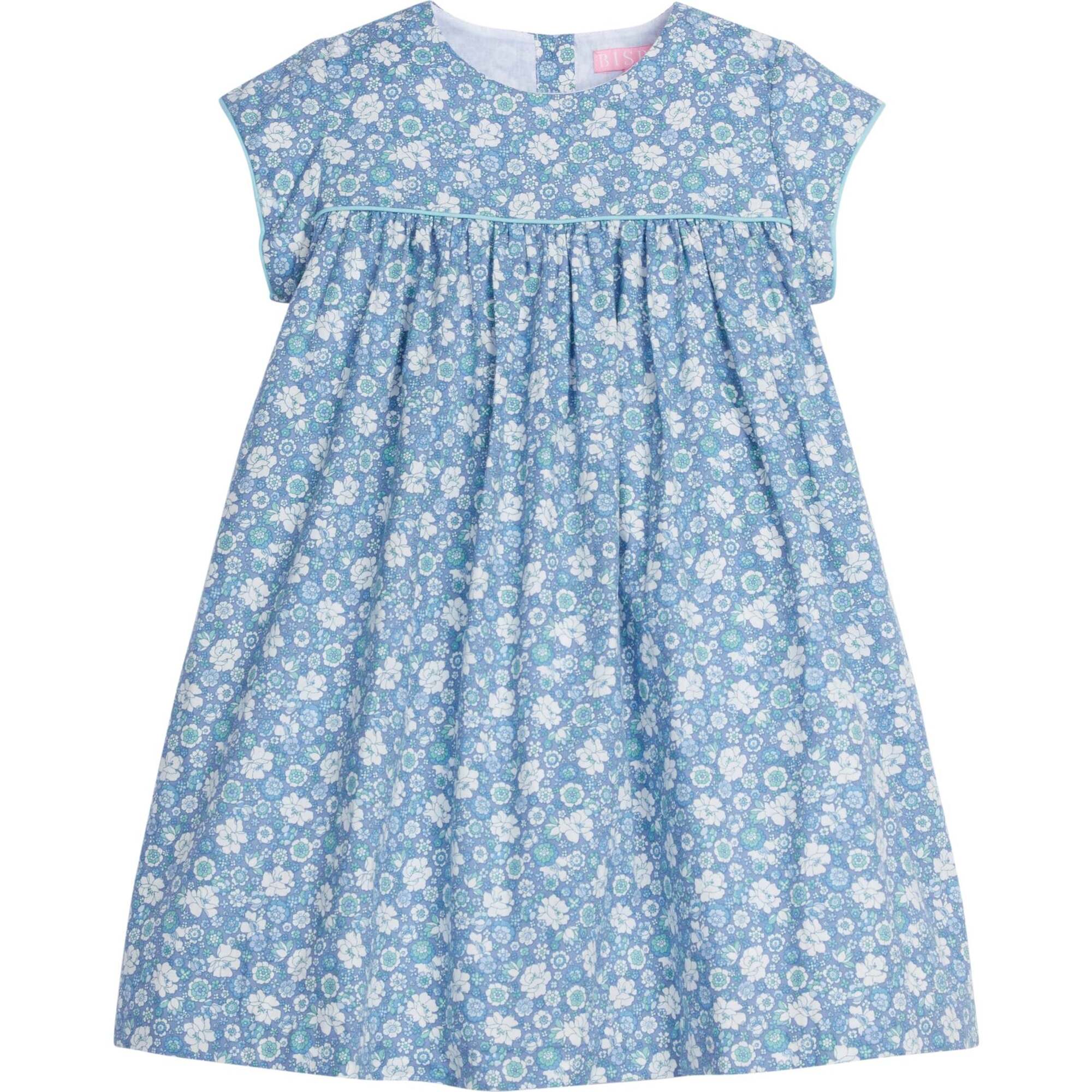 Charlotte Trim Short Sleeve Gathered Dress, Bedford Gardens Blue - Dresses - 1