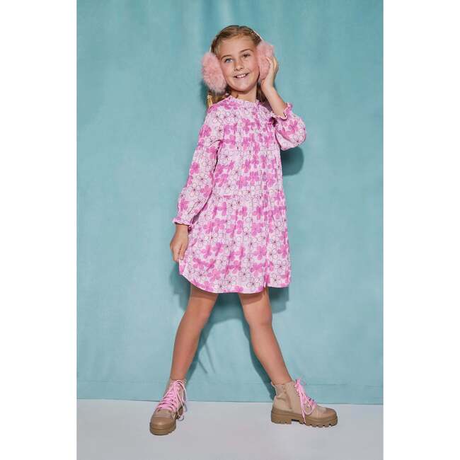 Embry Ruffle Neck Long Sleeve Button Dress, Soho Floral Pink - Dresses - 3