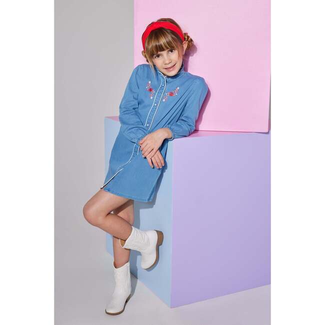 Jen Embroidered Ruffle Collar Long Sleeve Button Dress, Chambray & Thistle - Dresses - 3