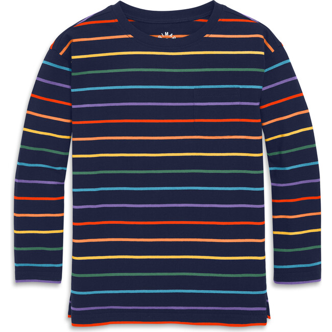 Long Sleeve Legging Tee In Rainbow Stripe, Navy Mini Rainbow Stripe