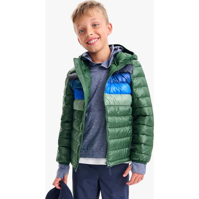 Kids Puffer Jacket In Rainbow Stripe, Evergreen Placed Stripe - Jackets - 3