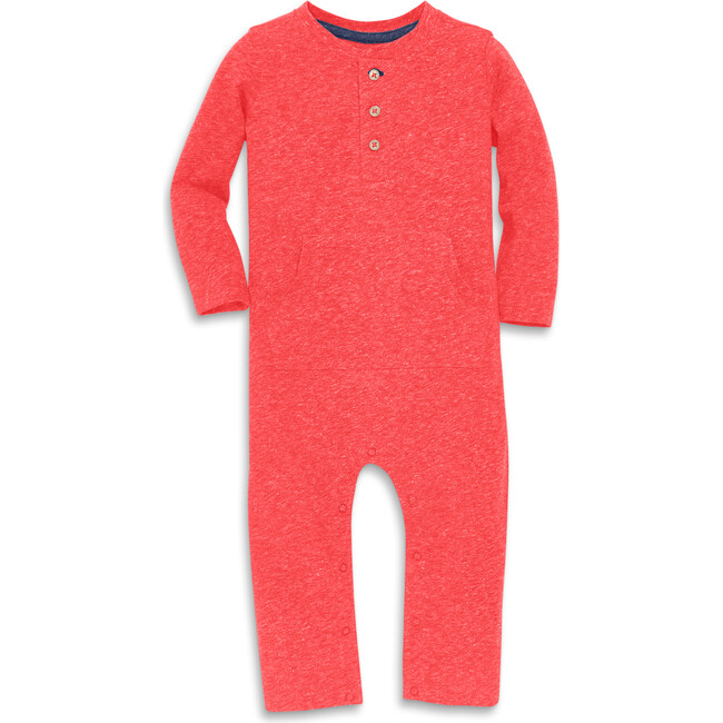 Baby Heathered Henley Romper, Strawberry