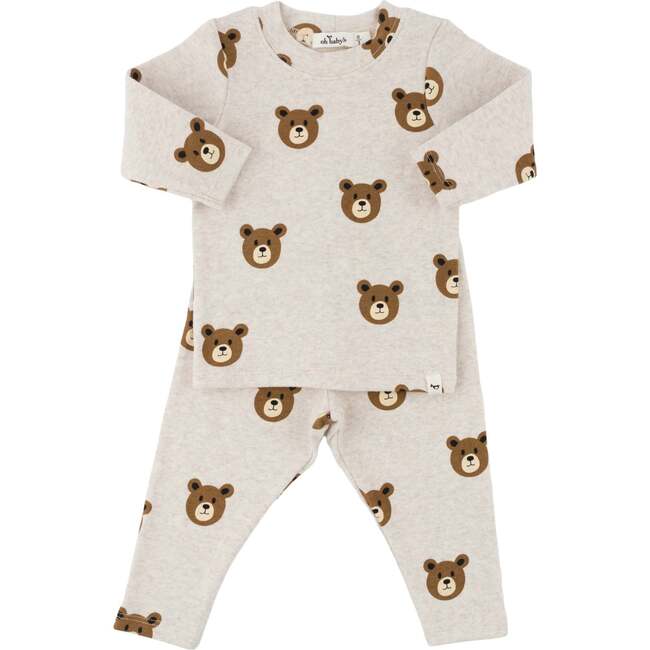 Teddy Bear Face Print L/S 2pc Set, Malt