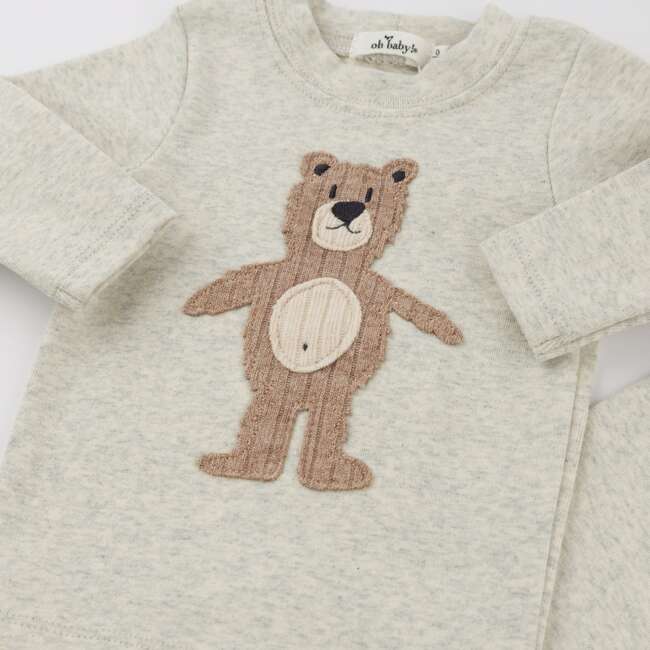 Shaggy Bear Applique L/S 2pc Set, Oatmeal Heather - Mixed Apparel Set - 2