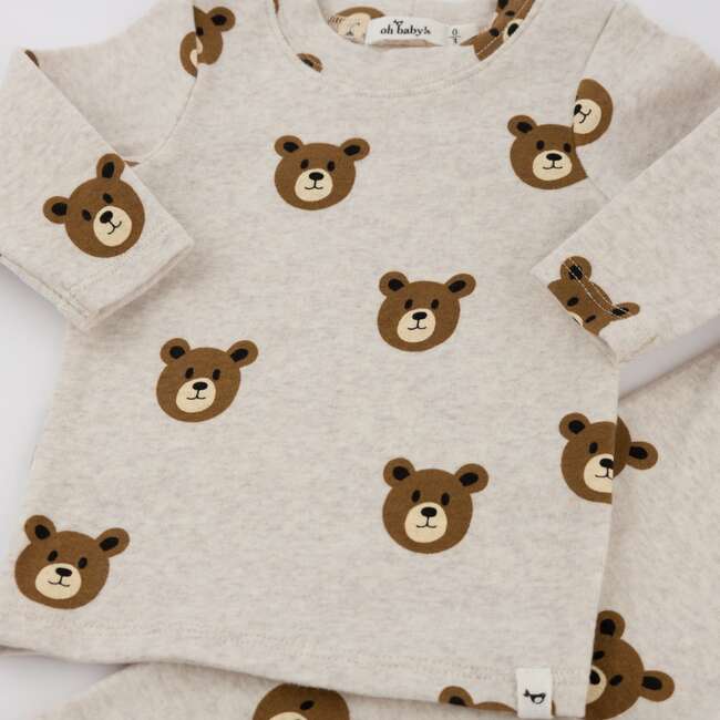 Teddy Bear Face Print L/S 2pc Set, Malt - Mixed Apparel Set - 2