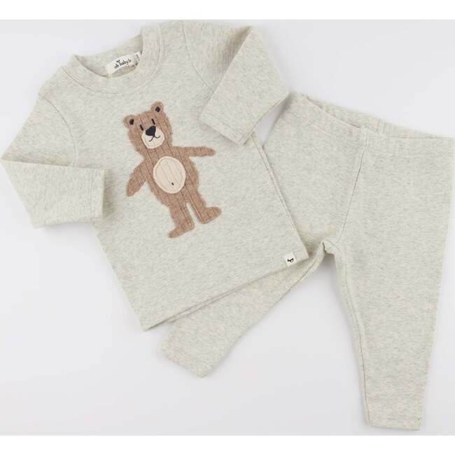 Shaggy Bear Applique L/S 2pc Set, Oatmeal Heather - Mixed Apparel Set - 3