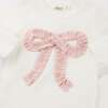 Ruffle Knit Baby Pink Bow Appl L/S 2pc Set, Cream - Mixed Apparel Set - 2