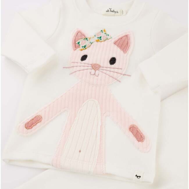 Quilted Kitty Applique L/S 2pc Set, Cream - Mixed Apparel Set - 2