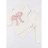 Ruffle Knit Baby Pink Bow Appl L/S 2pc Set, Cream - Mixed Apparel Set - 3