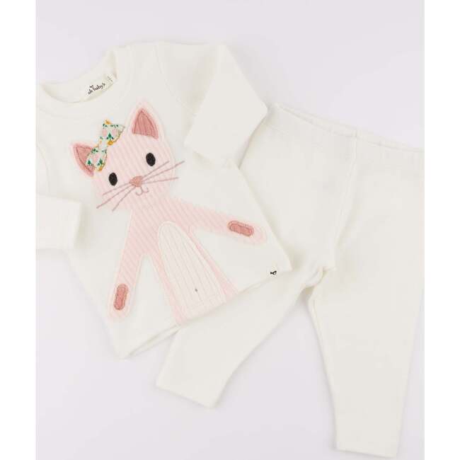 Quilted Kitty Applique L/S 2pc Set, Cream - Mixed Apparel Set - 3