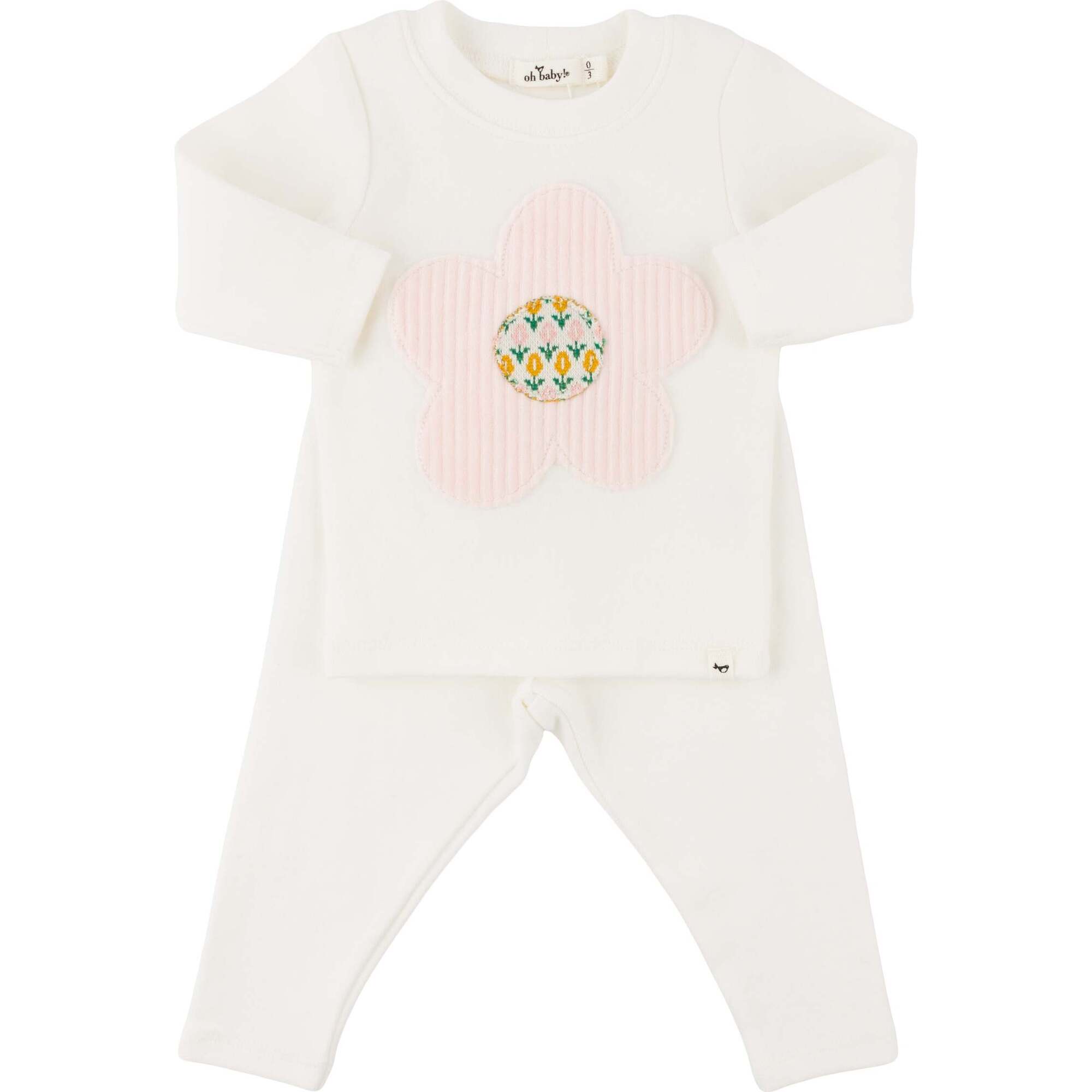 Quilted Flower Applique L/S 2pc Set, Cream - Mixed Apparel Set - 1