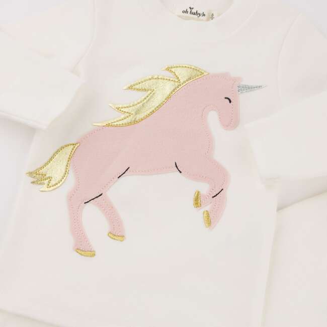 Prancing Unicorn Applique L/S 2pc Set, Cream - Mixed Apparel Set - 2