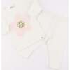 Quilted Flower Applique L/S 2pc Set, Cream - Mixed Apparel Set - 3