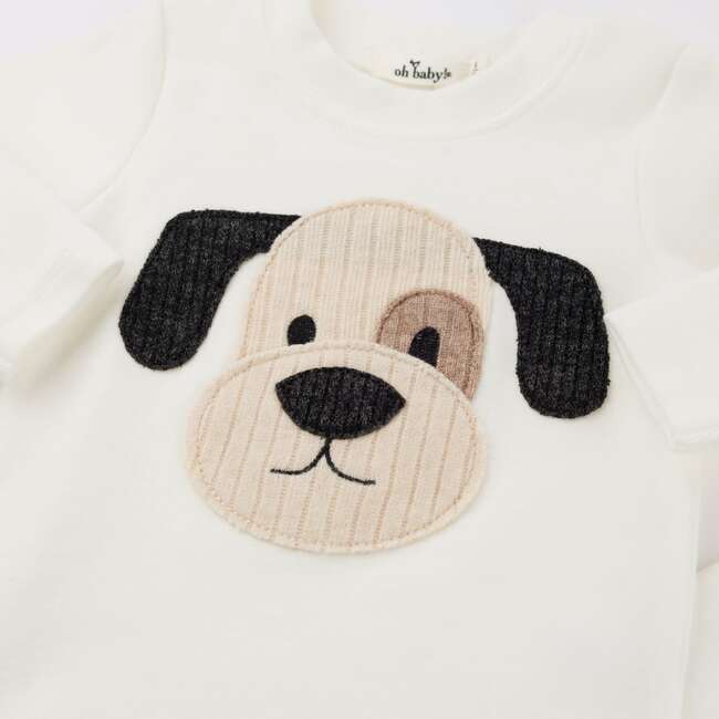 Puppy Face Applique L/S 2pc Set, Cream - Mixed Apparel Set - 2