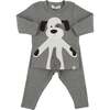 Large Cream Puppy Applique L/S 2pc Set, Coal - Mixed Apparel Set - 1 - thumbnail