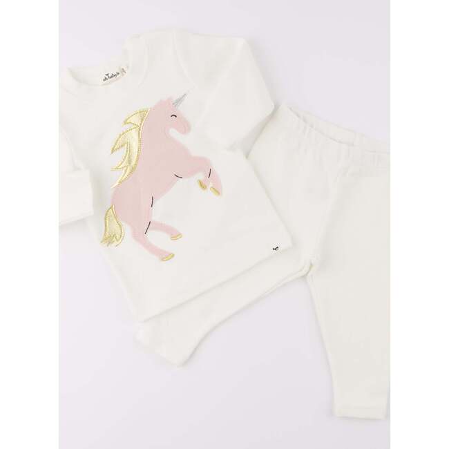 Prancing Unicorn Applique L/S 2pc Set, Cream - Mixed Apparel Set - 3