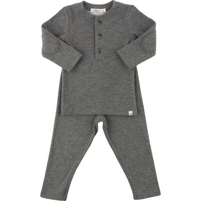 Mini Honeycomb Henley Elbow Patch 2pc Set, Charcoal