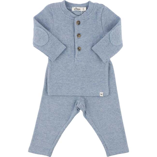 Mini Stripe Henley Elbow Patch 2pc Set, Denim