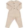 Mini Honeycomb Henley Elbow Patch 2pc Set, Sand - Mixed Apparel Set - 1 - thumbnail