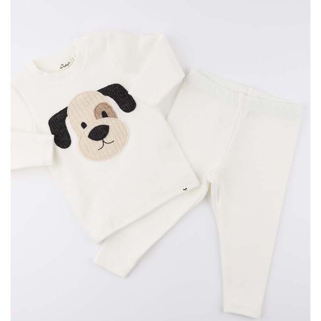 Puppy Face Applique L/S 2pc Set, Cream - Mixed Apparel Set - 3