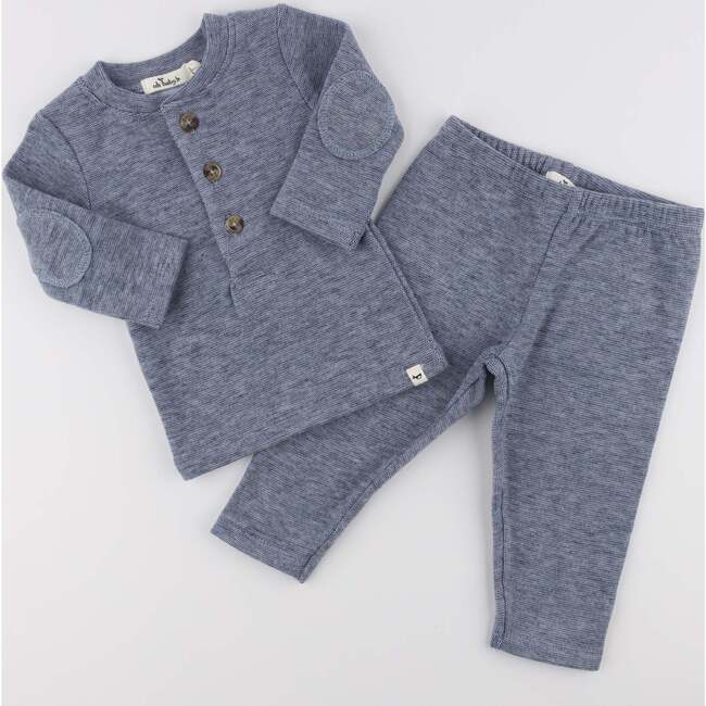 Mini Honeycomb Henley Elbow Patch 2pc Set, Denim - Mixed Apparel Set - 2