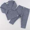 Mini Honeycomb Henley Elbow Patch 2pc Set, Denim - Mixed Apparel Set - 2