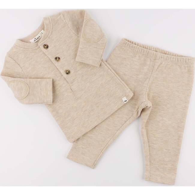 Mini Honeycomb Henley Elbow Patch 2pc Set, Sand - Mixed Apparel Set - 2