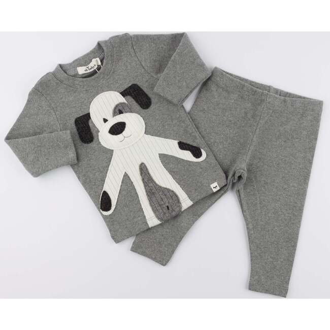 Large Cream Puppy Applique L/S 2pc Set, Coal - Mixed Apparel Set - 3