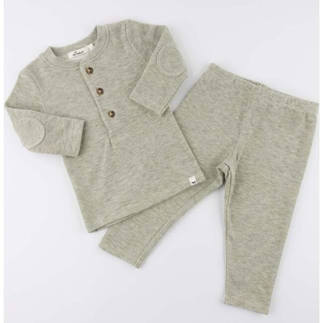 Mini Honeycomb Henley Elbow Patch 2pc Set, Spruce - Mixed Apparel Set - 2