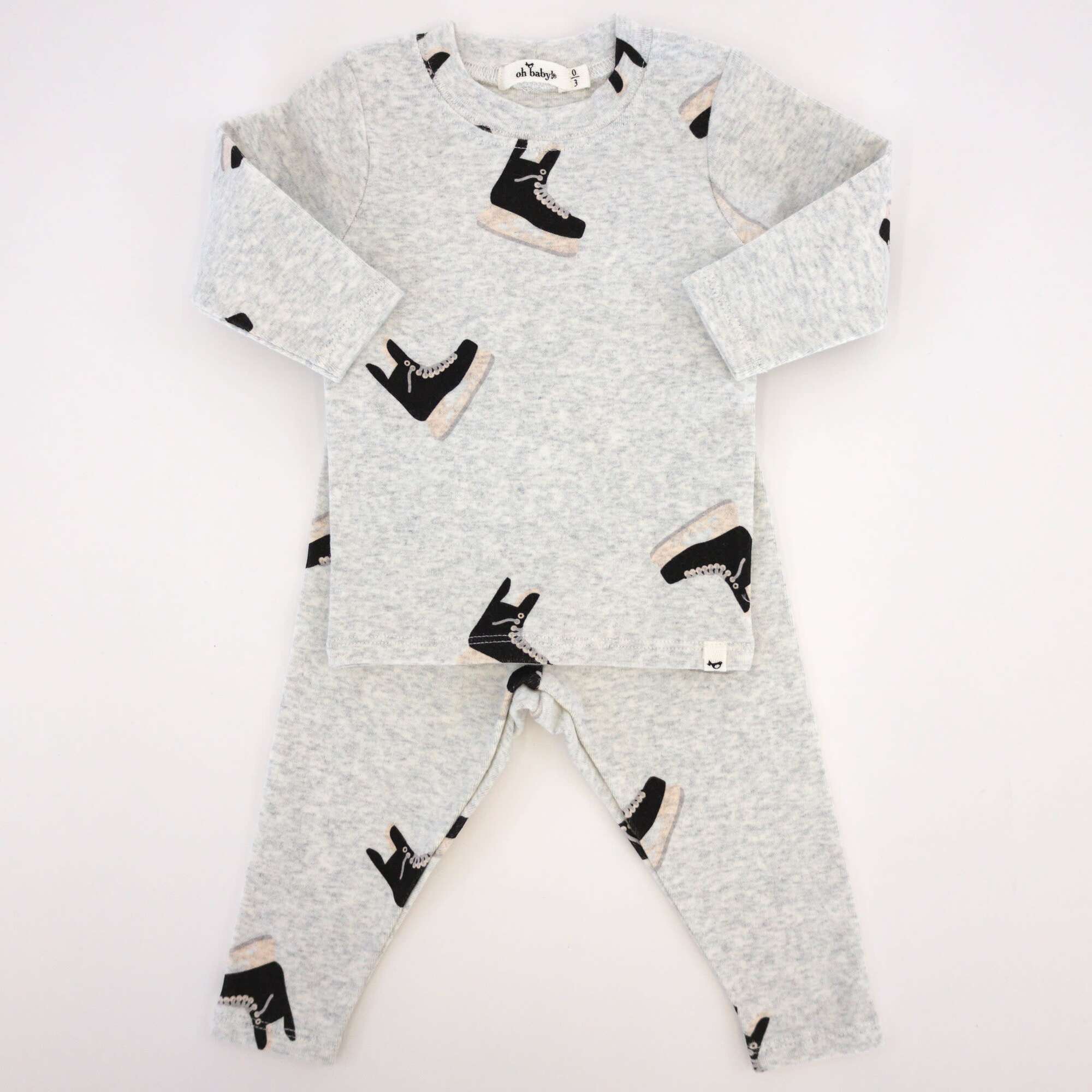 Hockey Skates Print L/S 2pc Set, Heather Gray - Mixed Apparel Set - 1