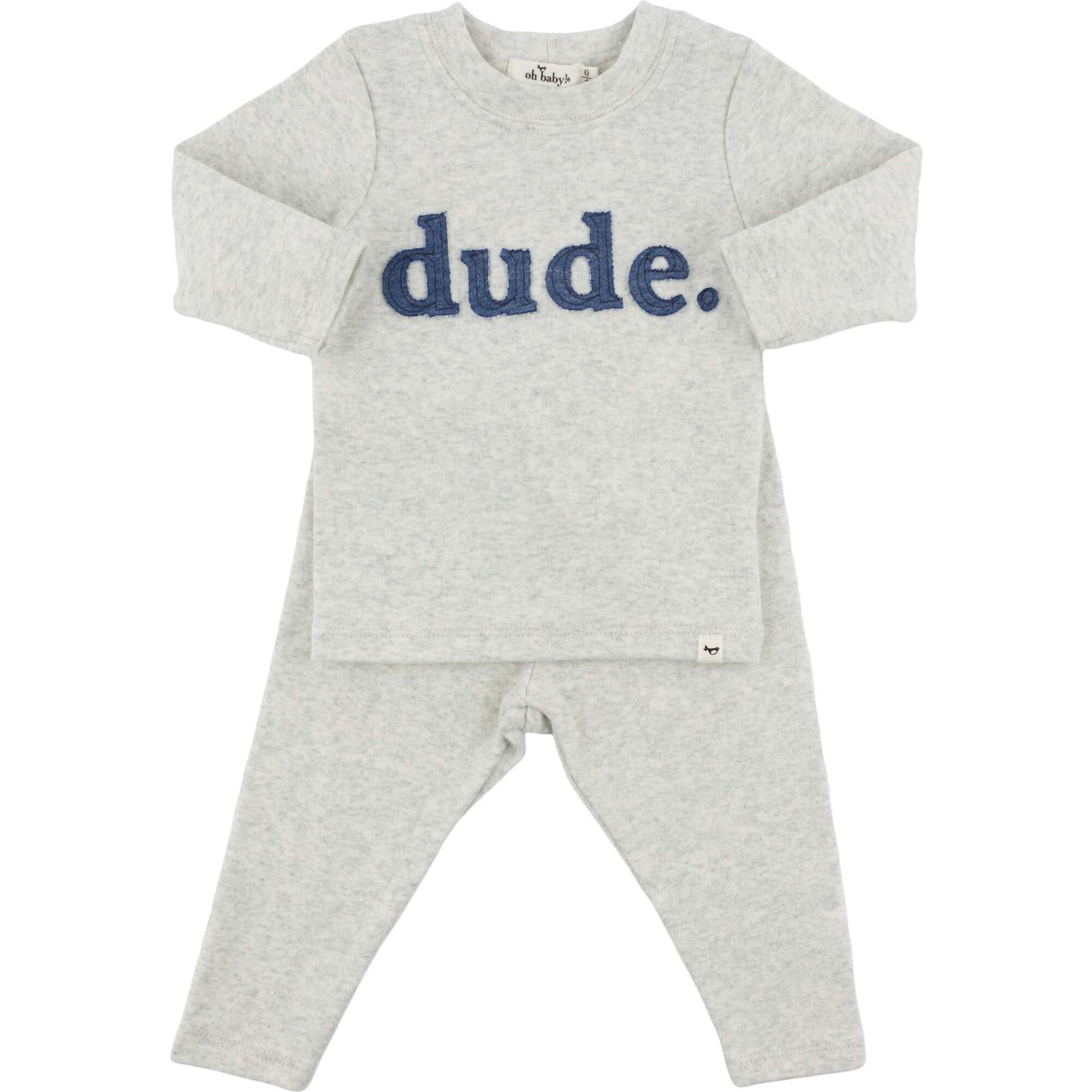 Denim "dude" Ribbed Applique L/S 2pc Set, Heather Gray - Mixed Apparel Set - 1