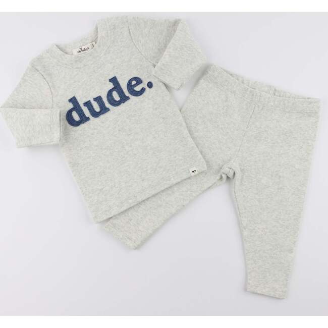 Denim "dude" Ribbed Applique L/S 2pc Set, Heather Gray - Mixed Apparel Set - 3