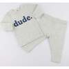 Denim "dude" Ribbed Applique L/S 2pc Set, Heather Gray - Mixed Apparel Set - 3